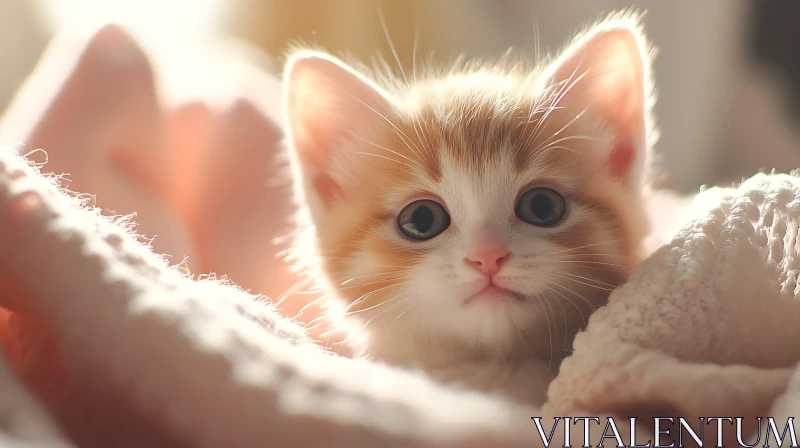 Cute Kitten on a Cozy Blanket AI Image