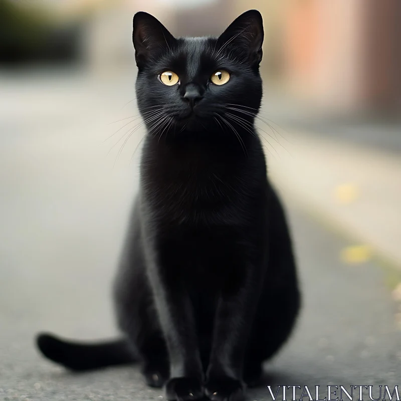 Black Cat Portrait on a Street AI Image