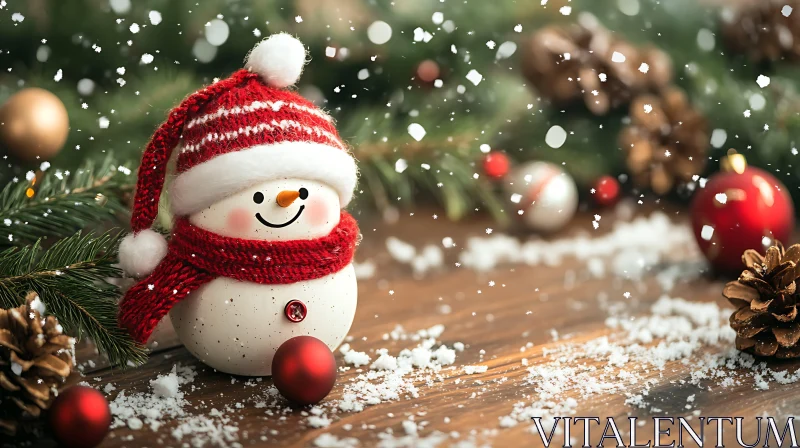 Festive Snowman Scene with Christmas Decorations AI Image