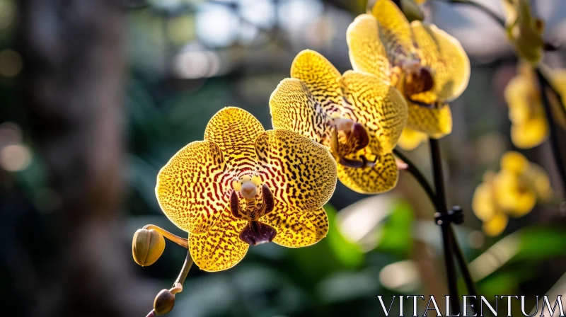 Exquisite Yellow Orchid with Dark Purple Spots - Close-up Floral Photography AI Image