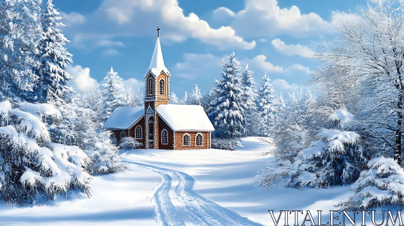 AI ART Solitary Church in Snow-Covered Landscape