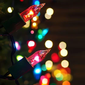 Festive Christmas Lights with Multicolored Bokeh