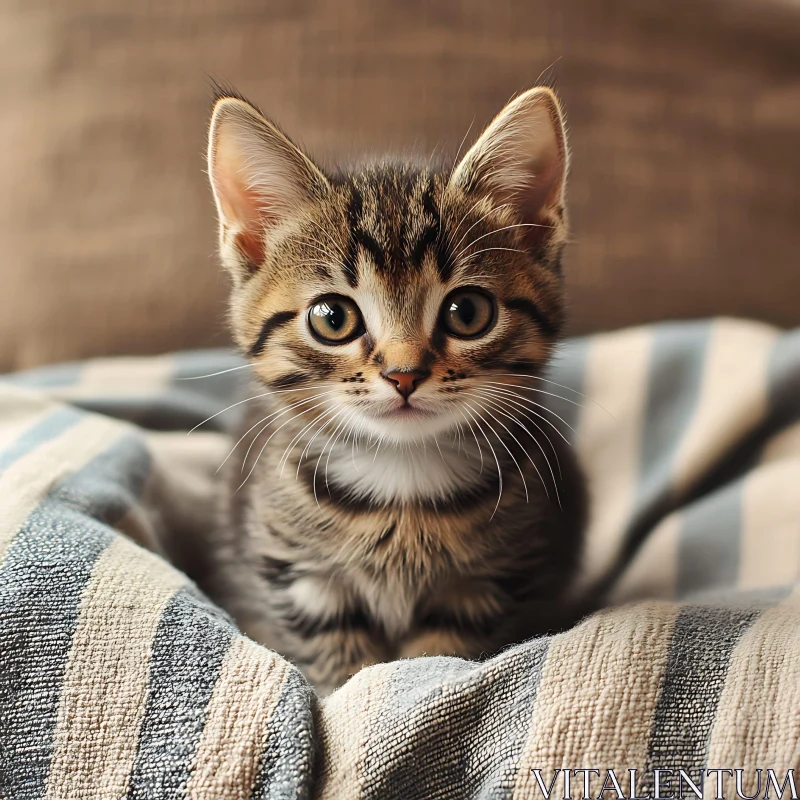 Cute Kitten with Big Eyes in Warm Setting AI Image