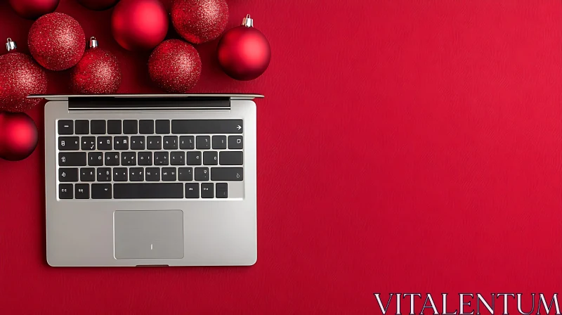 Festive Technology: Laptop with Holiday Ornaments AI Image