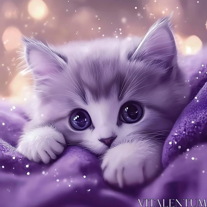 Cute Kitten Resting in Soft Blanket AI Image