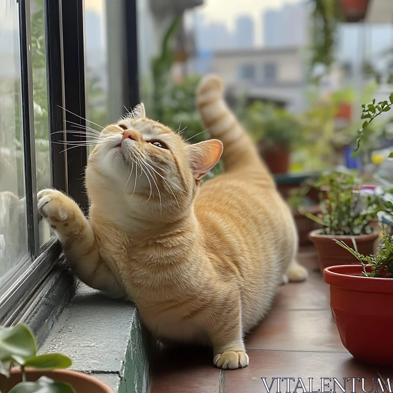 Curious Orange Tabby Cat by a Sunlit Window AI Image