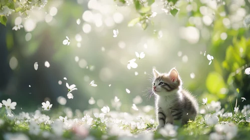 Cute Kitten Amidst Blossoms