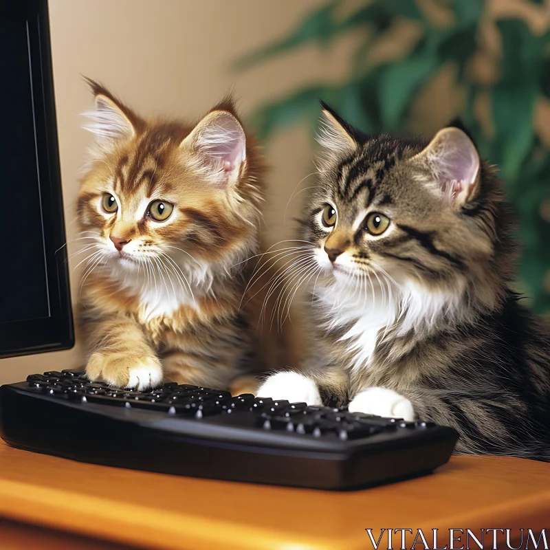 Cute Kittens Engaging with a Computer AI Image