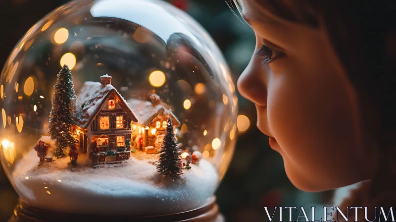 AI ART Magical Miniature Christmas Village in Snow Globe