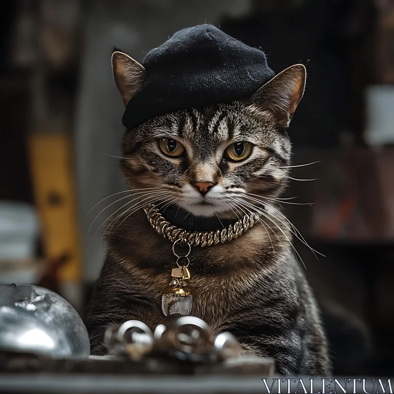 Fashionable Cat with Accessories AI Image