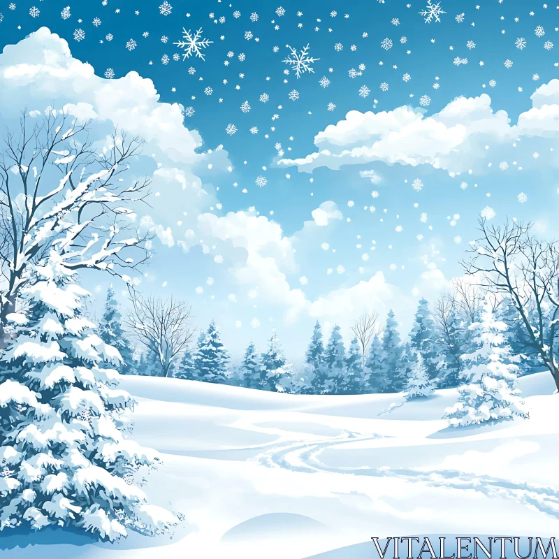 Snowy Forest Winter Scene AI Image