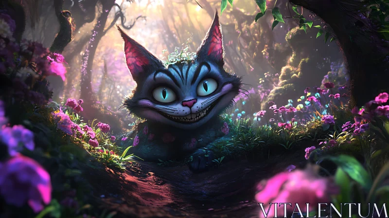 Fantasy Cat in Enchanted Woods AI Image