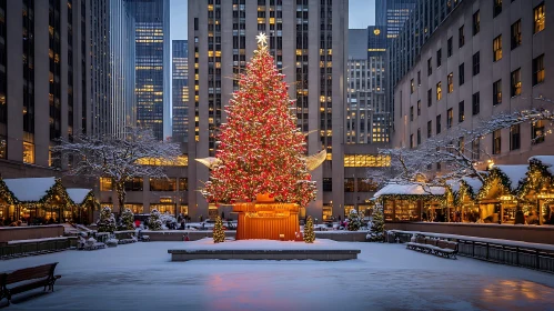 Festive Holiday Scene with Illuminated Christmas Tree