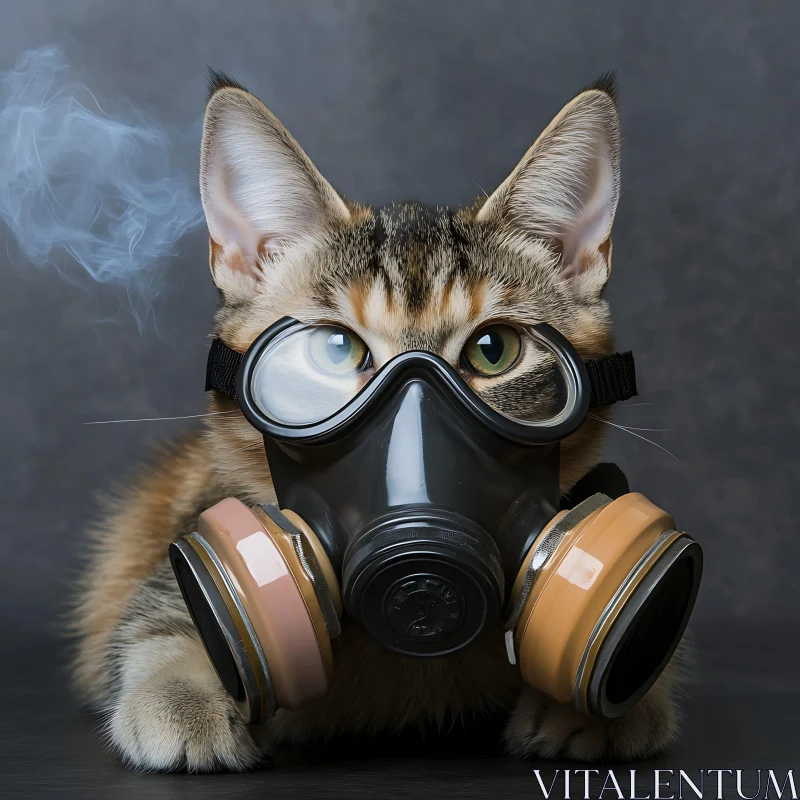 AI ART Cat with Gas Mask and Smoke