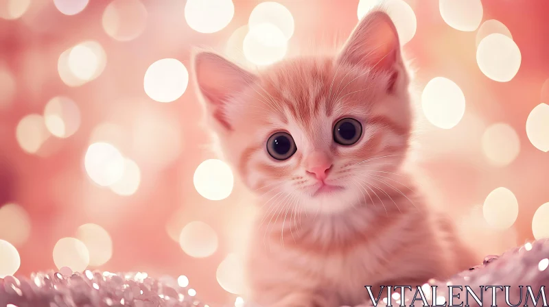 Cute Ginger Kitten with Bokeh Lights AI Image