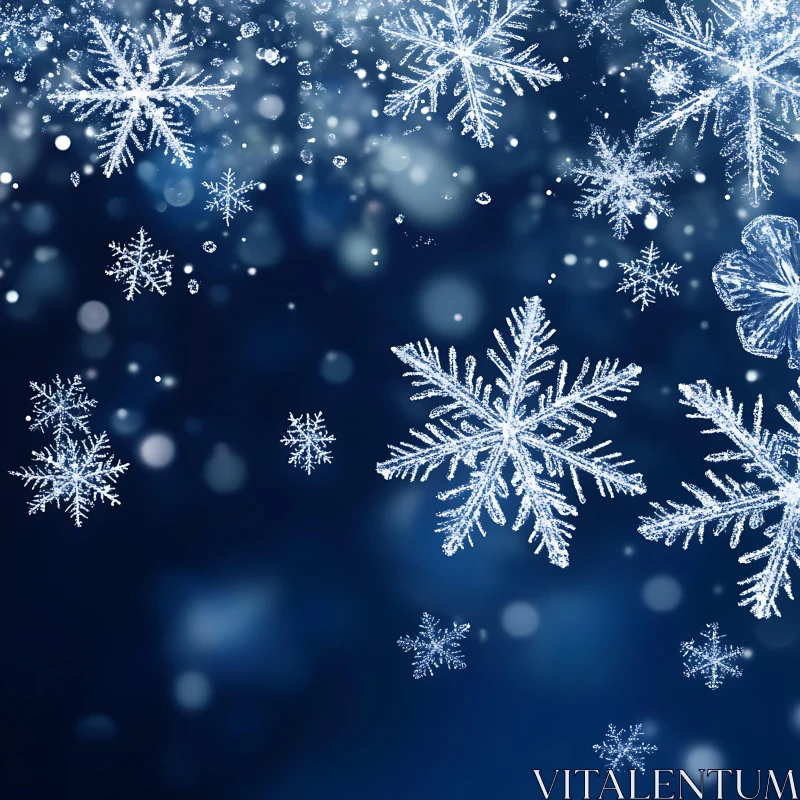 Delicate Winter Snowflakes in Blue Hue AI Image