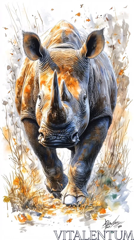 Majestic Charging Rhinoceros in Art AI Image