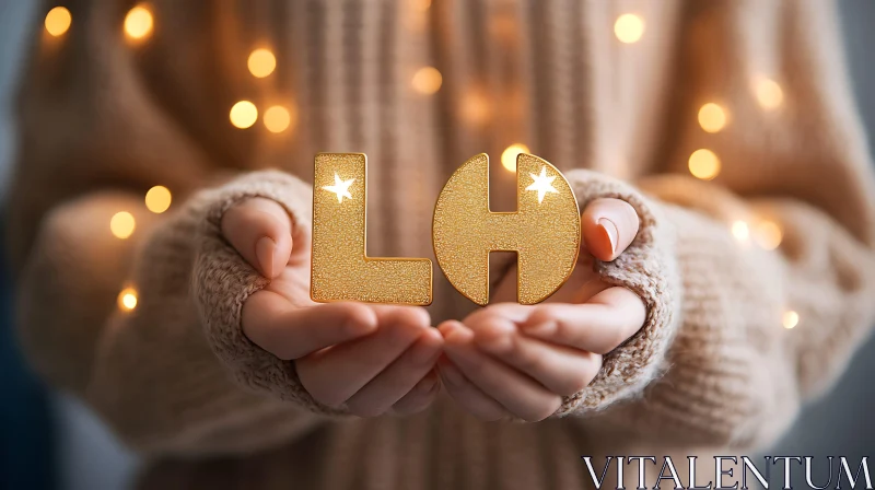 Cozy Golden LOVE Letters Amidst Warm Lights AI Image