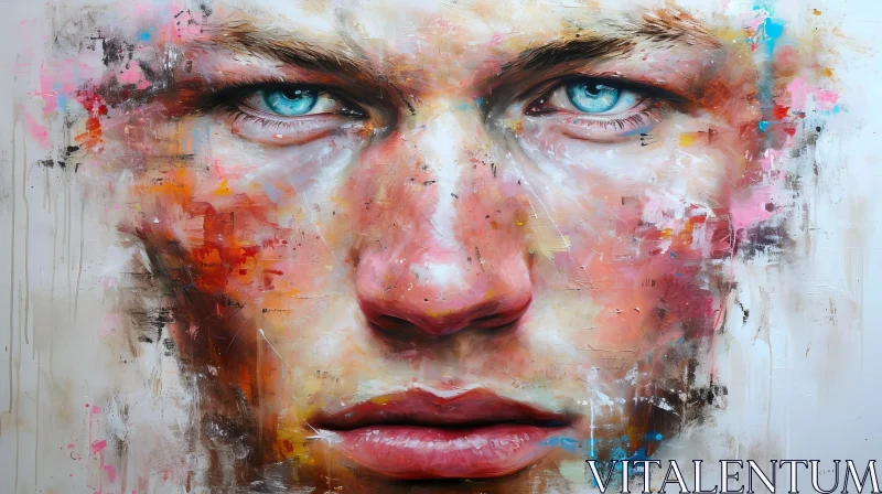 Captivating Portrait Painting of a Young Man with Brown Hair and Blue Eyes AI Image