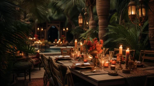 Captivating Table Setting: Candles and Poolside View