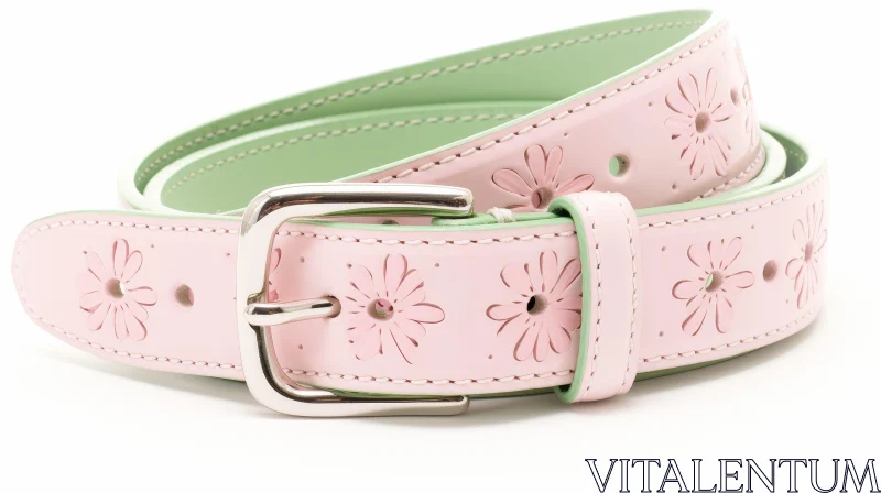 Chic Pink Leather Belt with Flower Pattern AI Image