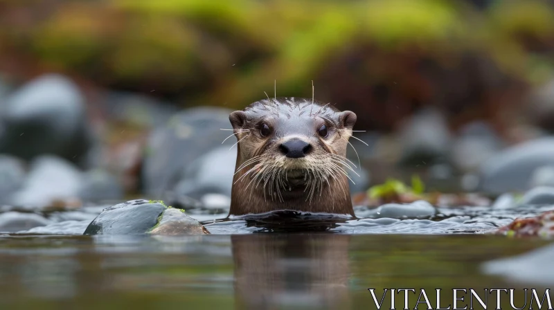 Close-up of a Curious North American River Otter in Water AI Image