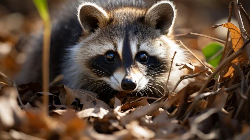 Close-up Raccoon Portrait in Woods