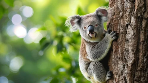 Curious Koala Portrait on Tree Branch