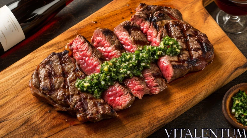 Delicious Steak with Chimichurri Sauce and Red Wine AI Image