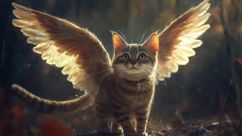 Angelic Cat with Glowing Wings