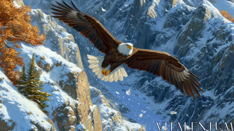 Realistic Painting of an Eagle Flying over a Mountain Range AI Image