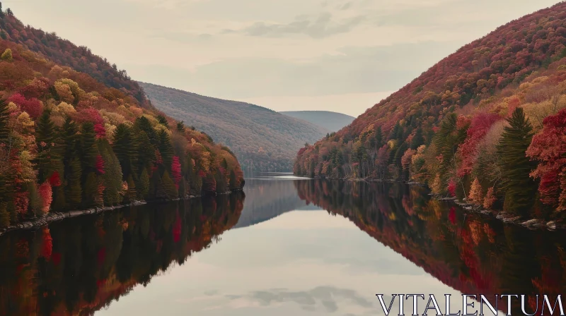 Serene Autumn Landscape: River Flowing Through Valley AI Image