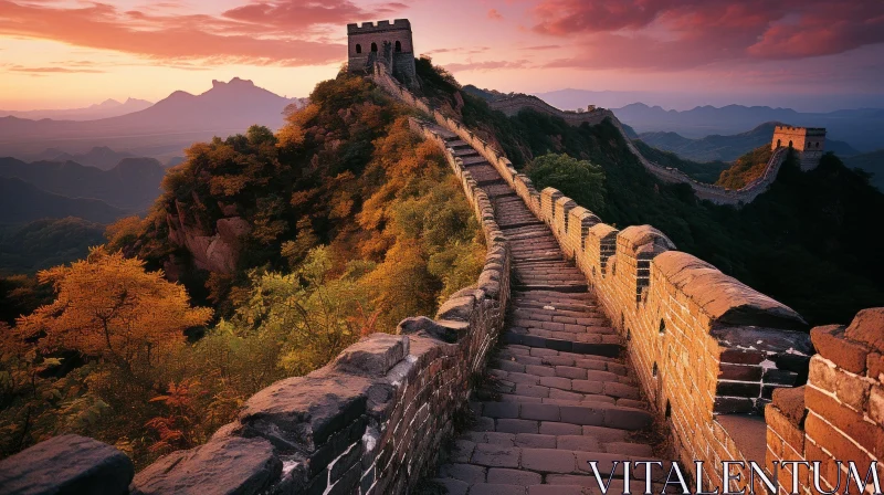 The Majestic Great Wall of China at Sunset: A Captivating Photo-realistic Landscape AI Image