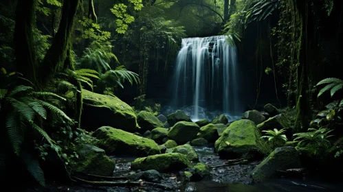 Tropical Waterfall Amidst Lush Vegetation - Nature Photography