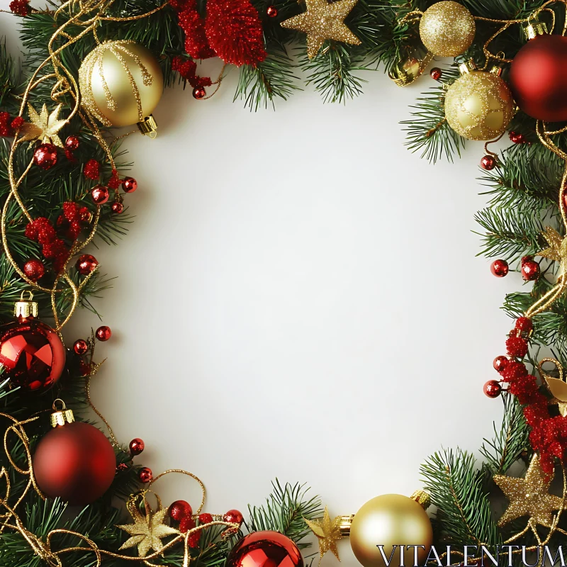 Holiday Wreath with Red and Gold Decorations AI Image