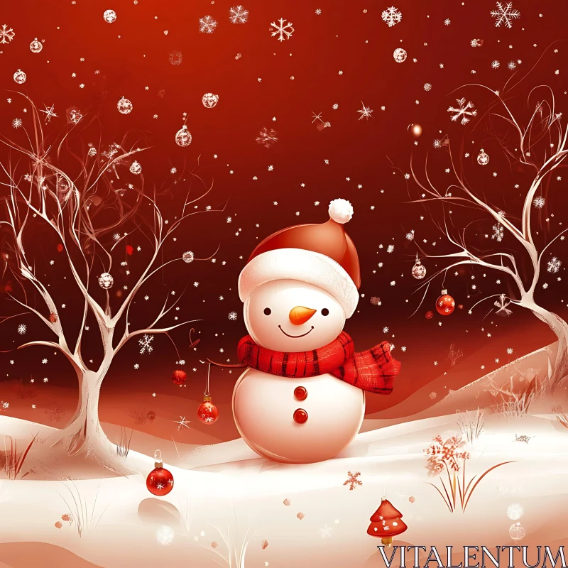 Holiday Snowman in a Wintry Scene AI Image