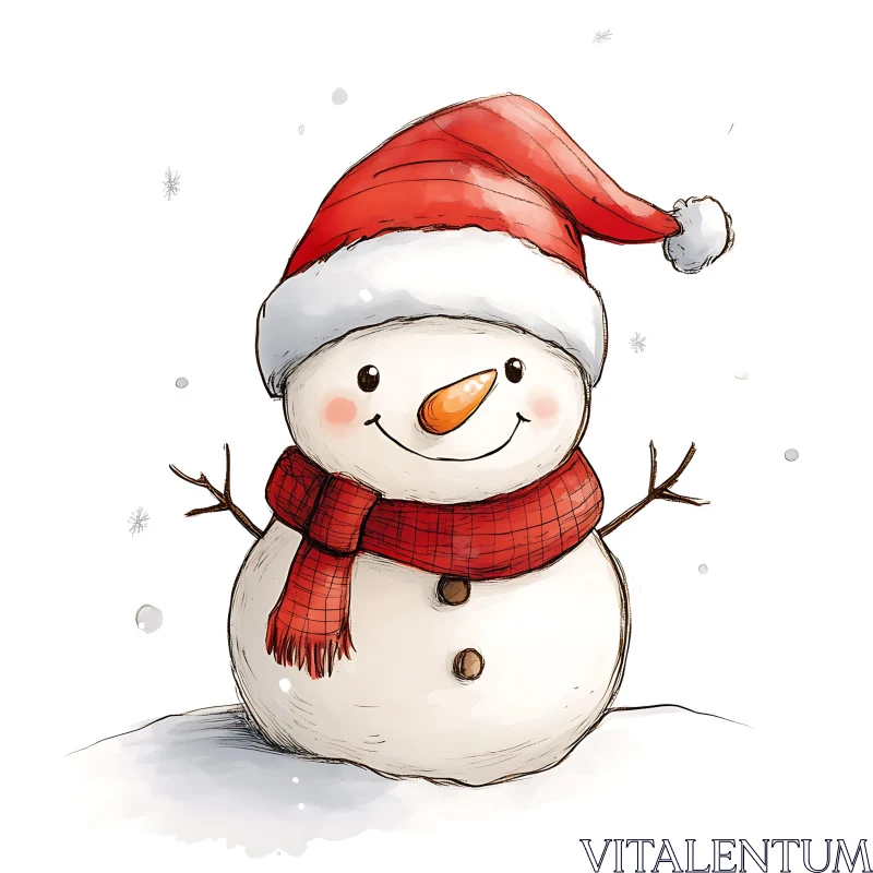 AI ART Festive Snowman with Red Hat and Scarf