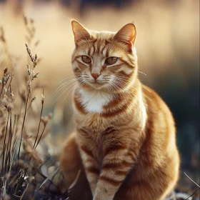 Majestic Ginger Cat in Sunlit Field