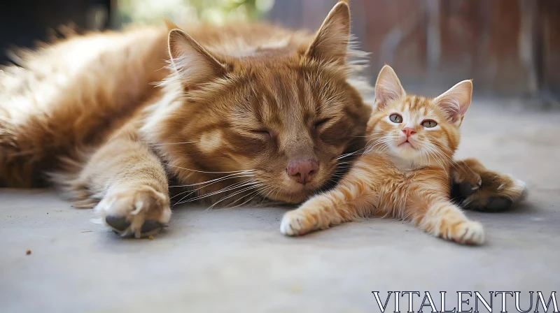 AI ART Cute Orange Cat and Kitten Resting