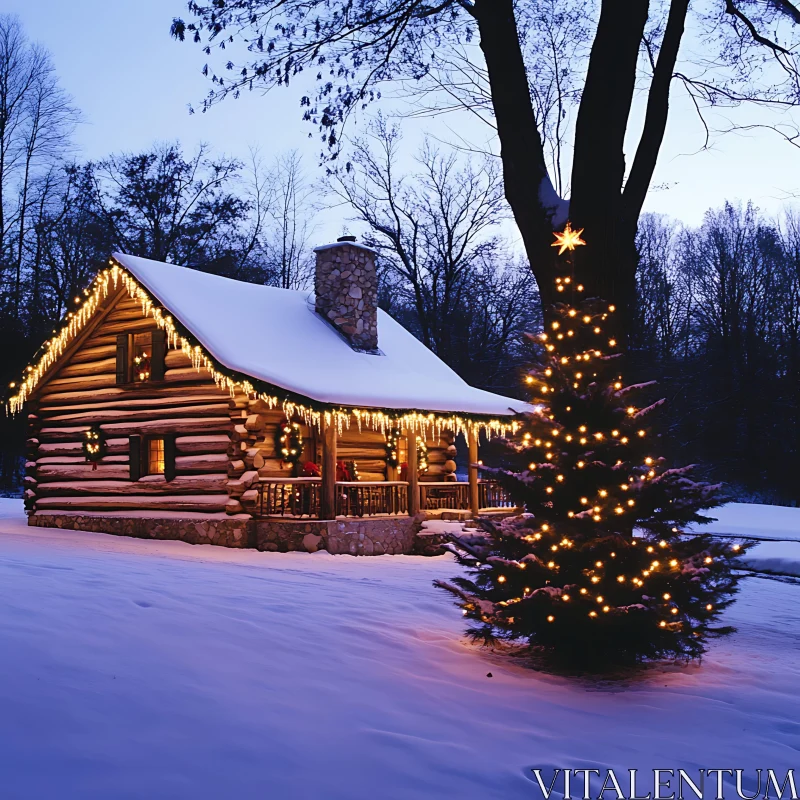 AI ART Rustic Winter Cabin with Festive Decorations