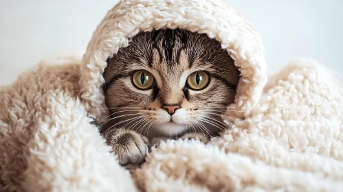 Cozy Cat with Green Eyes in Soft Blanket