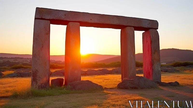 Ancient Stone Structure at Sunset AI Image