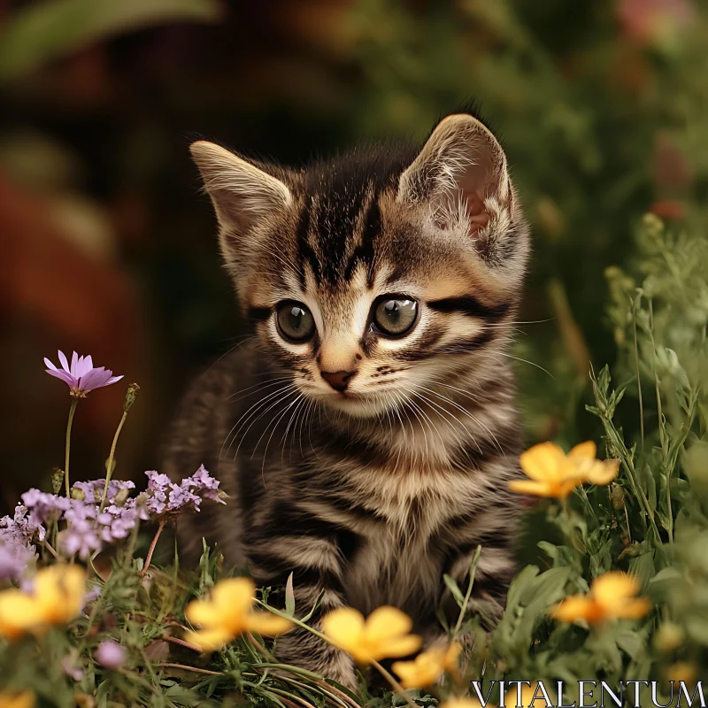 Cute Kitten Surrounded by Blooms AI Image