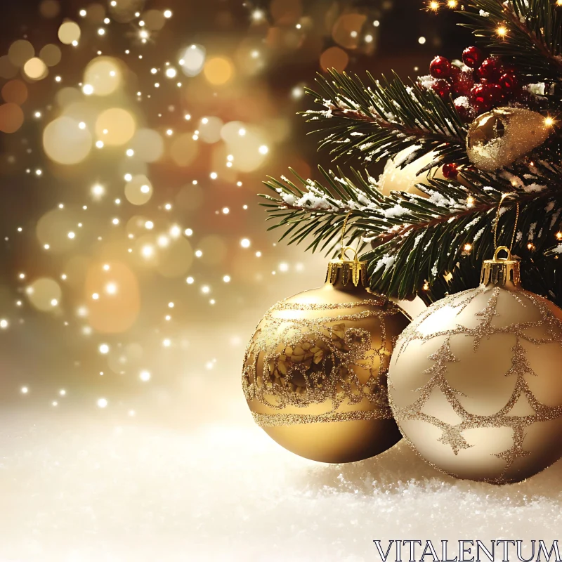 Festive Holiday Decorations Featuring Gold and Silver Ornaments AI Image