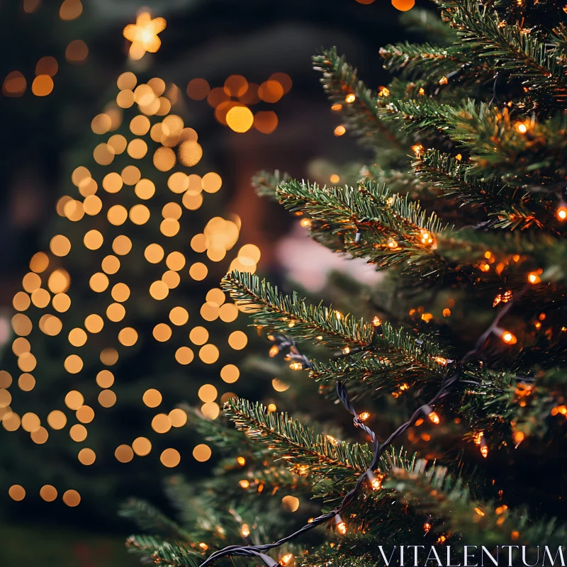 Festive Christmas Tree Illuminated with Sparkling Lights AI Image