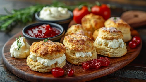 Delicious Scones with Clotted Cream and Strawberry Jam - A Tempting Delight