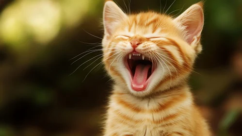 Cute Orange Kitten Yawning Close-Up