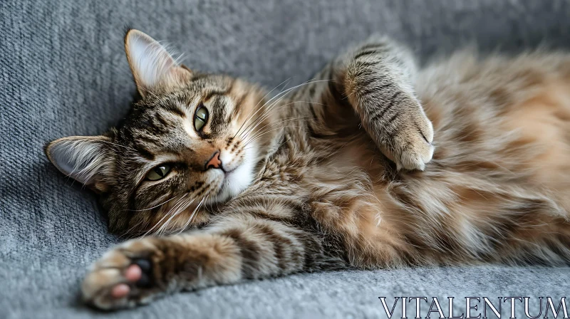 Serene Tabby Cat in a Relaxed Pose AI Image