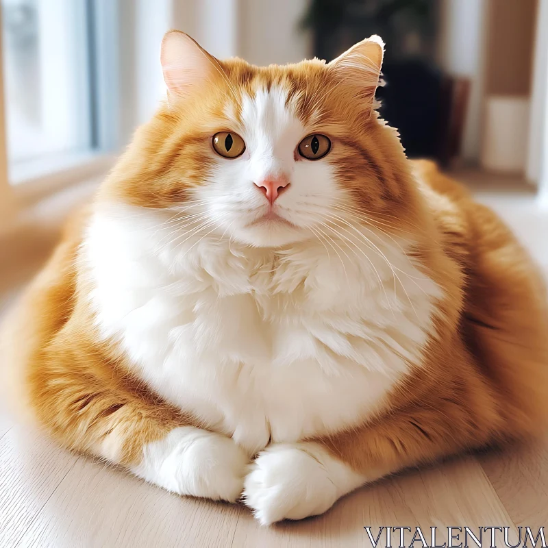 Domestic Ginger and White Fluffy Cat AI Image