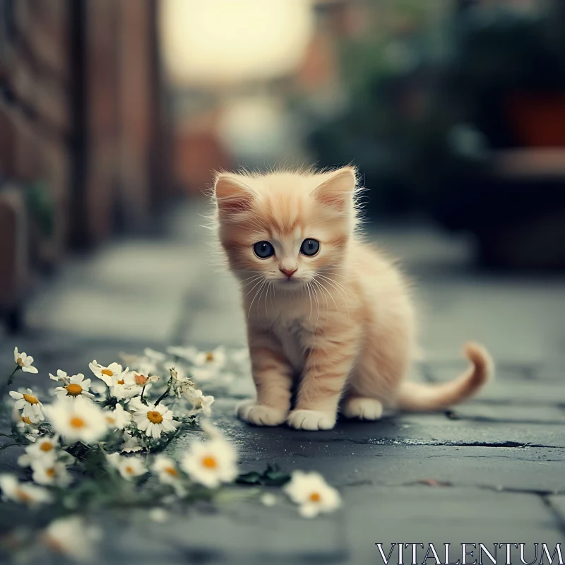 Cute Kitten Among Daisies AI Image